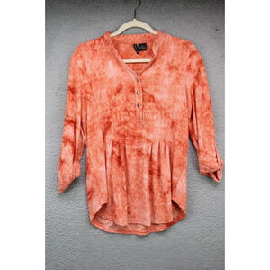 New Directions 3/4 Roll-tabbed Sleeves Silky Button-Up Top-Medium-New w/Tags